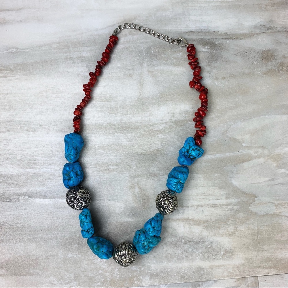 Turquoise & Red Adjustable Statement Necklace - image 6